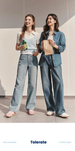 Semir Jeans Women 2024 New Winter Style with Fleece-Lined Floor-Length Trousers Hong Kong Style Wide-Leg Trousers