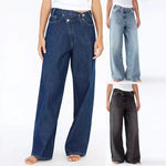 Women Floor Length Pant Jeans Denim Wide Leg Pants Straight Trousers Casual Loose Elegant Splice High Waist Autumn Winter