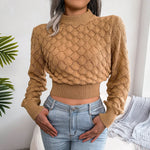 2025 Autumn Winter Women Casual Hollow Out Long Sleeve Knitted Pullovers and Sweaters Crop Top
