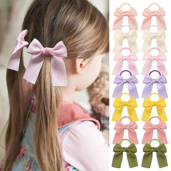14pcs Ribbon Pigtail Hair Bows Elastic Hair Ties Hair Bands Holders Hair Accessories for Baby Girls Infants Toddler wholesales