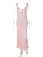 Dulzura Backless Lace Up Spaghetti Straps Cut Out Midi Dress Women Club Holiday Evening Party Dresses Y2K Clothes Drop Shipping