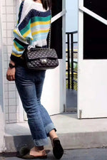 Fashionable Top Layer Cowhide Leather Chain Shoulder Bag Retro Square Buckle Cross-Border Diamond Pattern Head Cover Bag