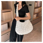 Women Fashion Crossbody Bag Large Capacity Puffy Nylon Casual Handbag Lightweight Quilted Padded Double Zipper Hobo Shoulder Bag