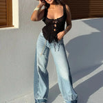 MUJER Blue Baggy Jeans for Women Wide Leg Jeans Pants Woman High Waist Denim Pants Women Casual Trousers Cargo Women's Jeans