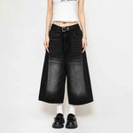 Summer American Retro Loose High Waist Distressed Seven-Foot Women's Jeans Wide Leg 7-Piece Pants High Street Design Sense