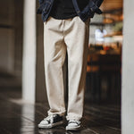 Maden Retro White 10.9OZ 100% Cotton Denim Jeans Cleanfit Loose Casual Elastic Waist Pants for Men's Spring And Autumn Trousers