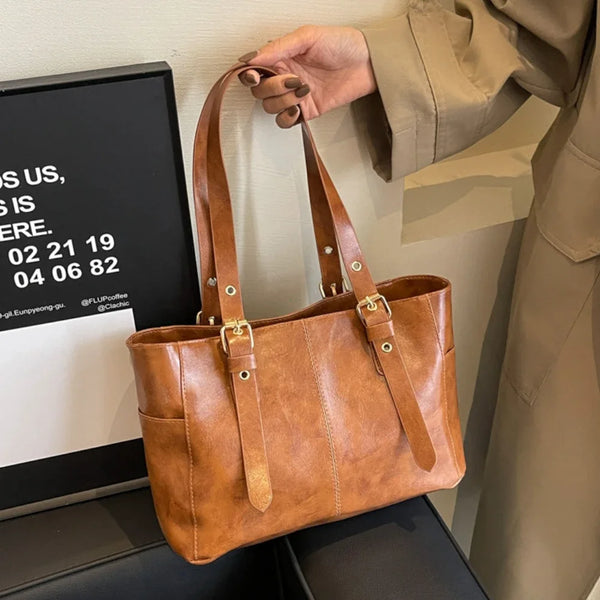 Fashion Retro Women PU Leather Shoulder Bags Trend High End Lady Tote Bag Large Capacity Female's Commuter Bag Handbag Purses