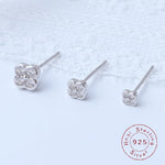 S925 solid sterling silver stud earrings with four-leaf clover ，elegant cute  small flower earrings
