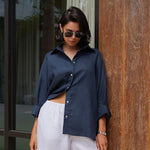 Bornladies 100% Cotton Spring Summer Versatile Lazy Casual Shirt Women's Fashionable Solid Color Loose Shirt Cardigan Shirt