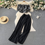 SINGREINY Fashion Two Piece Sets Women Ruffles Floral Print Shirt Elastic Waist Wide Leg Long Pants Korean Slim Summer Suit