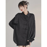 French Elegance Black Blouses Baggy Lapel Collar Korean Lady Sweet Cross Bandage Exquisite Shirts Single Breasted Streetwear
