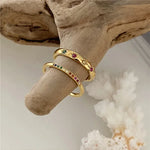 2PCS/Set Stainless Steel Rainbow Color Cubic Zircon Stone Finger Rings for Women INS Gold Color Waterproof Stars Ring Jewelry