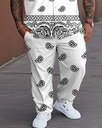 Holiday style cashew flower short-sleeved shirt and trousers plus size men's suit