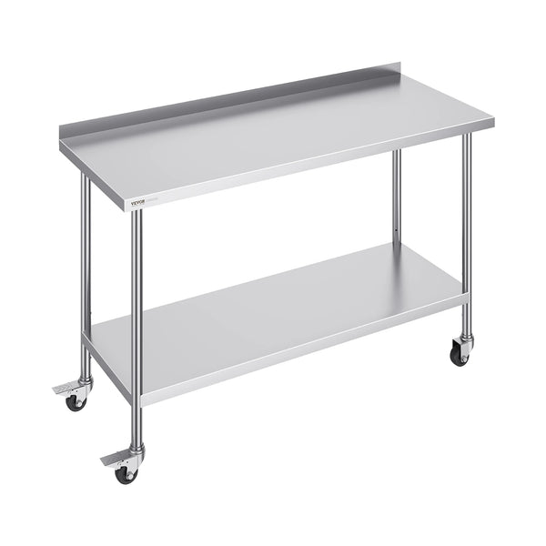 SucceBuy Stainless Steel Work Table Commercial Food Prep Worktable with Casters Heavy Duty Prep Worktable for Restaurant Home