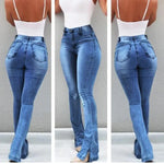 Women Slim Fit Denim Pants Bell Bottom High Waist Bootleg Jeans Stretch Female Flare Trouser Fashion Wide Leg Ripped Trousers