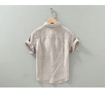 Pure Linen Casual Shirts Men Casual Fashion Solid Short Sleeve Shirt Man Large Size Button-up Shirt