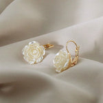 FTCY White Camellia Flower Dangle Earrings For Women French Elegant Summer Earring Sweet Woman's Party Jewelry Gift
