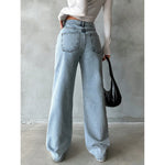 Jeans Wide Leg Pants Women 2025 Streetwear High Waist Washed Distressed Pockets Vintage Full Length Denims Basis Trousers