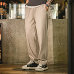 Maden Vintage 410g Heavyweight Dad Pants for Men Elastic Waist Blended Tweed Straight Casual Trousers Uncle Fu Classic Workwear