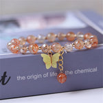 Fashion Crystal Butterfly Pendant Bracelet Colorful Imitation Ceramic Beaded Stretch Bracelets For Women Girls Birthday Gifts