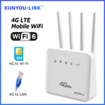 4G LTE SIM WiFi Router WiFi 6 Modem With SIM Card Slot ASR System 300Mbps 4 Antenna Booster Power Signal Mobile Wireless Router