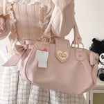 Harajuku Bow Pink Hand Bag Purse Women Japanese Style Soft Casual Crossbody Bag Ladies Sweet Cute Large Capacity Shoulder Bags