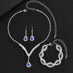 3 Pcs Luxury Rhinestone Bride Jewelry Set for Women Black Water Drop Crystal Earrings Wedding V Necklace Eye Bracelet Fashion-
