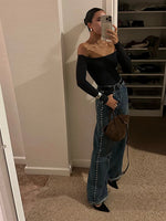 Metal Loose Solid Color Jeans Woman Casual Straight High Waist Long Pants Street Fashion Baggy Women's New Versatile Jeans