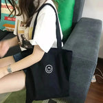 Women Canvas Shoulder Bag Smiling Face Print Ladies Casual Handbag Tote Bag Large Capacity Reusable Shopping Beach Travel Bag