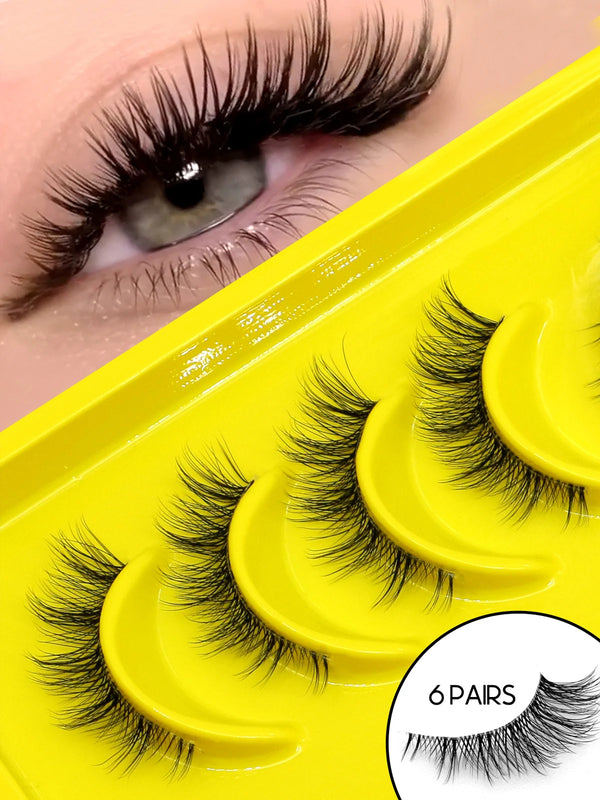 GROINNEYA Half Lashes Cat Eye Lashes Soft Natural Clear Band Lashes Natural Look Faux Mink Wispy Mink Eyelashes Makeup
