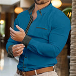 2025Men's Shirt Button Up Casual Shirt Long Sleeve Line Patchwork Shirt Everyday Resort Wear Casual Comfort Casual Elegant Plus