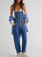Fashion Denim Overalls for Women Loose Fit Classic Bib Casual Jean Stretchy Denim Overall Jumpsuit Tapered Leg Jean Pants