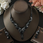 FYUAN Black Water Drop Crystal Necklace Earrings For Women Wedding Bride Jewelry Sets