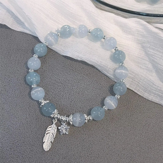 UMQ Hot Selling Star Feather White/Sky Blue Crystal Beaded Strand Women's Bracelets Fashion Jewelry Accessories Wholesale