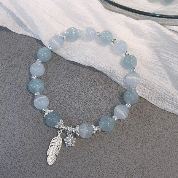 UMQ Hot Selling Star Feather White/Sky Blue Crystal Beaded Strand Women's Bracelets Fashion Jewelry Accessories Wholesale