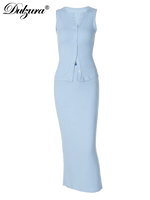 Dulzura Matching Suit Sleeveless Ribbed Single-Breasted Top Shirt Maxi Skirt 2024 Spring Summer Women'S Clothing Sexy Streetwear