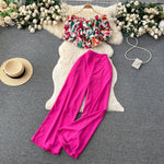 SINGREINY Fashion Two Piece Sets Women Ruffles Floral Print Shirt Elastic Waist Wide Leg Long Pants Korean Slim Summer Suit