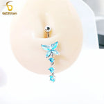 G23titan Crystal Zircon Butterfly Dangle Belly Button Ring Titanium or Steel Bar Navel Piercing Jewelry Women Body Accessories