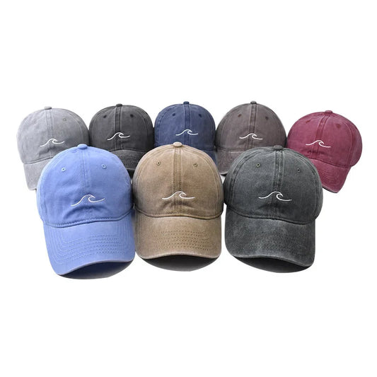 Wave Ripple Embroidery Baseball Cap Washed Cotton Dad Hats Solid Color Simple Vintage Hip Hop Hats For Women Men Snapback Caps