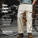 Maden Vintage 11.2oz White Cottonseed Hull Jeans Casual Loose Fit Straight Trousers for Men's Spring and Fall Chino Cargo Pants