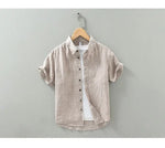 Pure Linen Casual Shirts Men Casual Fashion Solid Short Sleeve Shirt Man Large Size Button-up Shirt