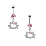 1Pc Stainless Steel Sexy Belly Button Ring For Women,Trendy Pink Cute Cat Design Navel Piercing Jewelry