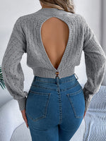 Autumn and Winter Sexy Casual Hollow Out Button Long Sleeved Pullover Backless Sweater