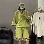 2024 Summer New Men's Leisure Sports Chinese Style Retro Couple Set Breathable Loose Fashion Splicing Two Piece Set