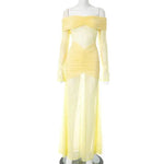 Townlike Pleated Slim Bodycon Maxi Long Dress Women Off Shoulder 2025 Autumn Winter Dress Lace Patchwork Sexy Party Dresses