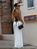 Weird Puss Sexy Elegant Halter Dress Women Summer Backless Lace-Up Color-Block Sleeveless Trendy Nightclub Wild Fashion Clothing