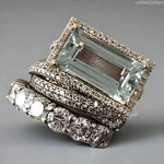 2025 New Fashion Three Piece Set Blue Square Zircon Rings For Women Party Idea Gifts Custom Jewelry