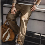 Maden Vintage Solid Logging Pants Versatile Cotton Straight Casual Lumberjack Pants with Zipper Fly and Pockets Trousers for Men