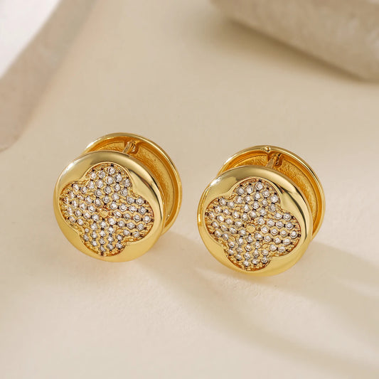 New Arrival Vintage Stud Earrings For Women Girls,Gold Color Copper Shiny AAA CZ Zircon Flower Shaped Jewelry