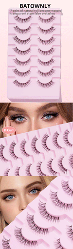 7 Pairs of Natural D Curled Transparent Stem Crossed False Eyelashes